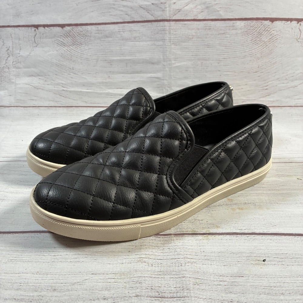 Steve Madden Ecentrcq Sneakers Womens 8.5 Black Quilted Slip On Casual Shoes